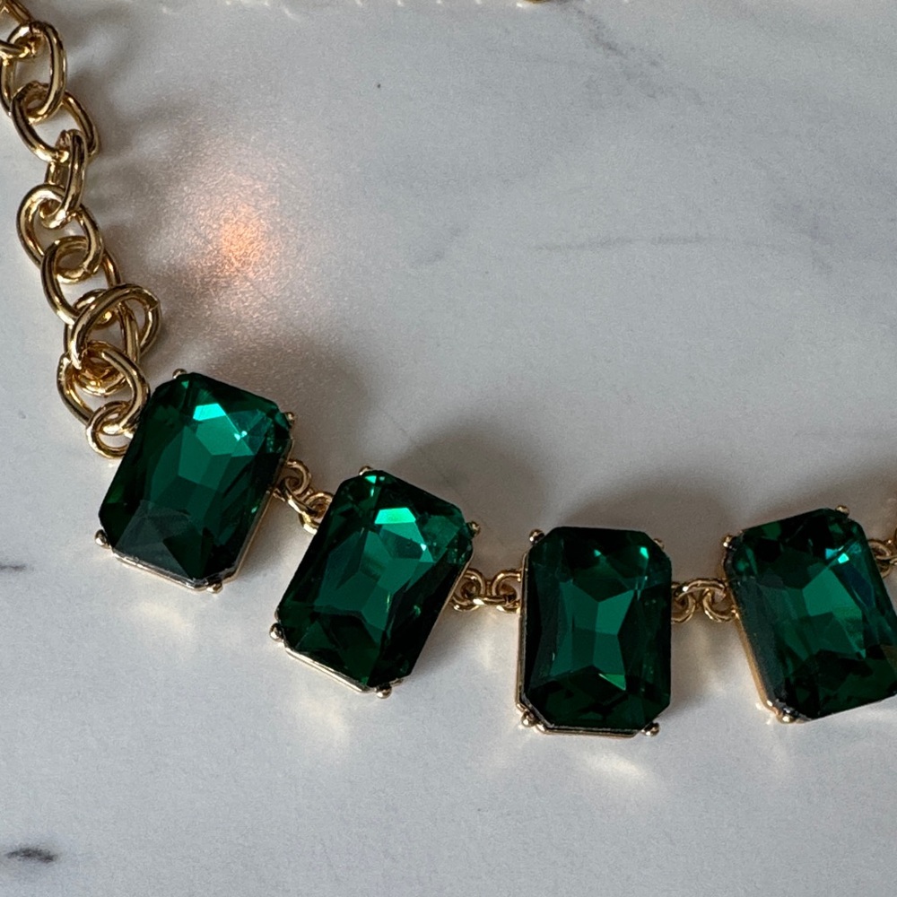 J. Crew Factory Emerald Green and Gold Necklace - Picture 3 of 5